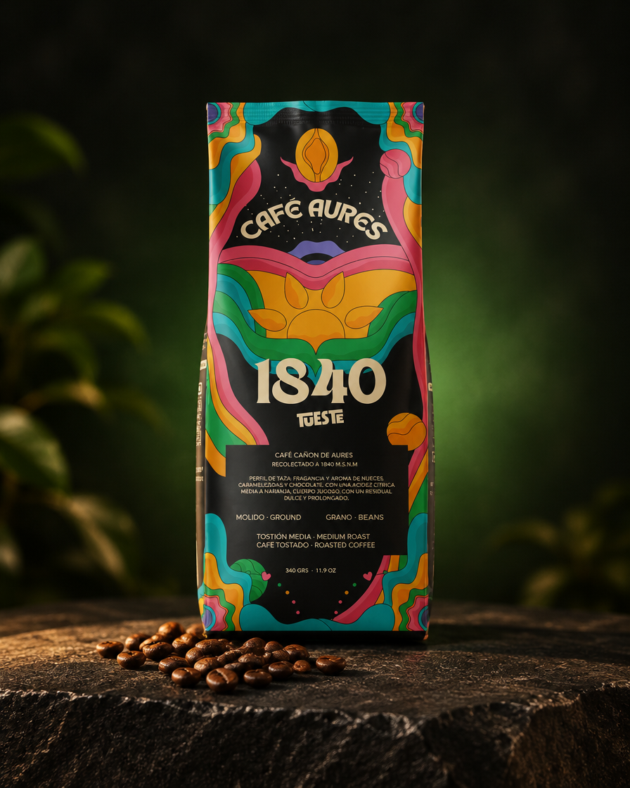 Lote 01 · Café Aures 1840 Conscious sobre piedra con granos de café