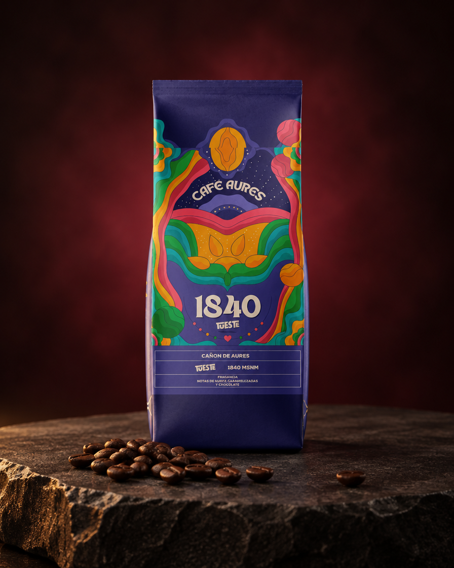 Lote 01 · Café Aures 1840 Amour sobre piedra con granos de café