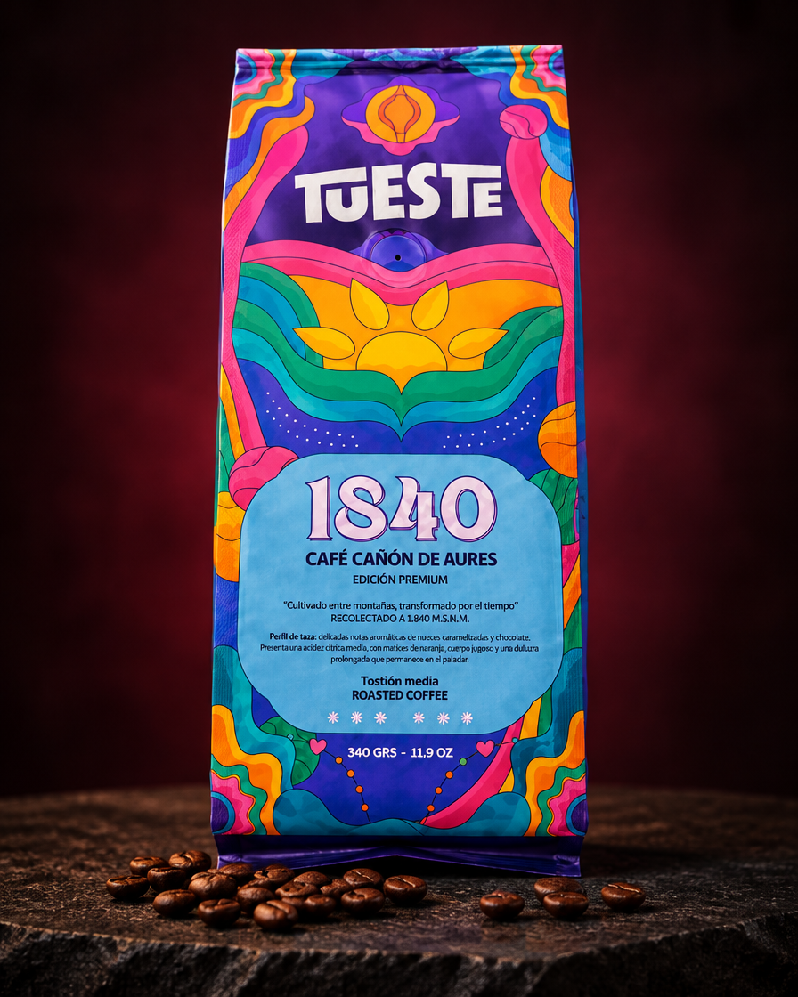 Lote 02 · Café Aures 1840 Amour sobre piedra con granos de café