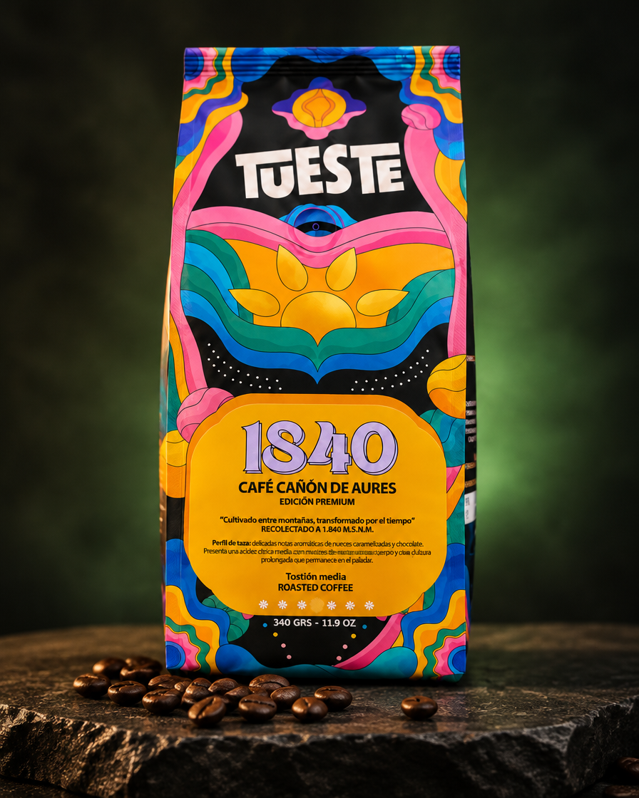 Lote 02 · Café Aures 1840 Conscious sobre piedra con granos de café
